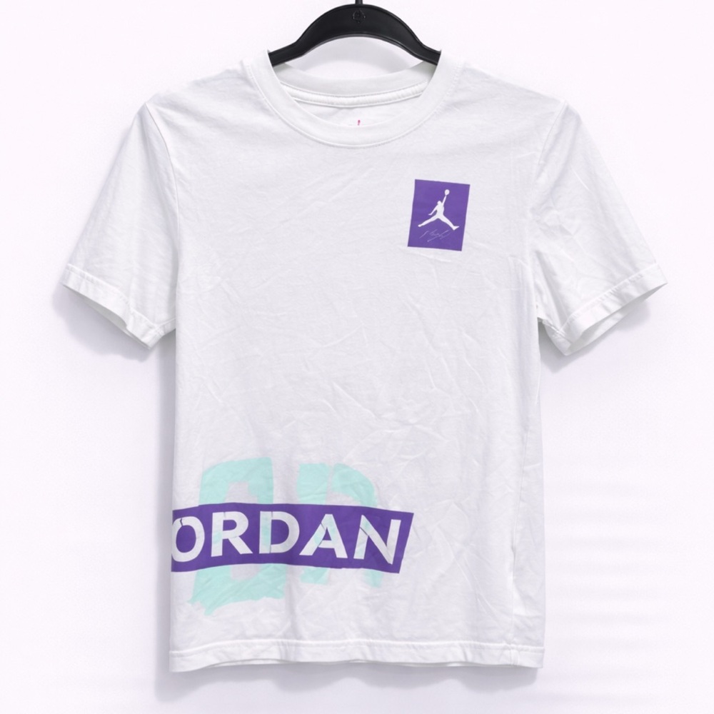 Jordan White Tee with Purple and Green Accents